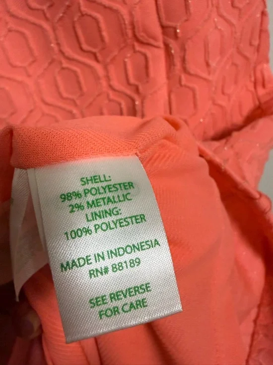 Lilly Pulitzer Coral Textured Fit & Flare Dress Sz L Bright Preppy Summer - Picture 5 of 5